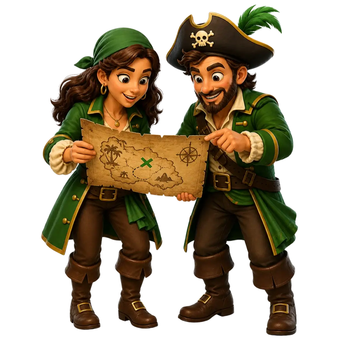 Two pirate adventurers holding a treasure map